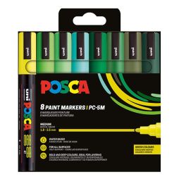 Posca Tusch PC-5M - (Green Colours) - Æske Med 8 Stk. - Henry Heerup litografi