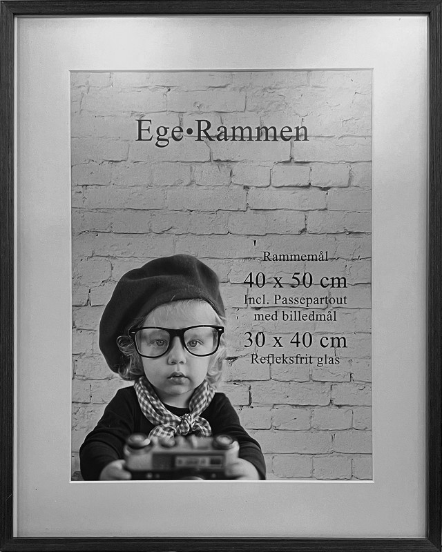 12: Ege Rammen Sort 40 x 50 - Incl Passepartout til 30x40