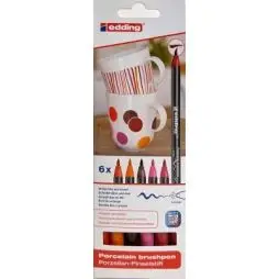 Edding - Porcelæns tusch - Røde nuancer (rød - lys og mørk, orange, pink og brun) inkl. 2 krus - Porcelæns & Tekstil Maling