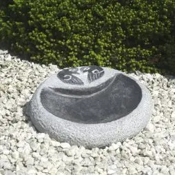 Rund fuglebad grå med turtelduer 25 cm. - Vejrstation Og Vejrsten