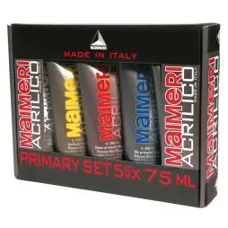 Maimeri - æske med primærfarver + sort og hvid 75 ml (5 stk ialt) - Restsalg - Have