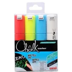 Uni Liquid ChalkMarker 4 stk Writes on, Wipes off... - Uni