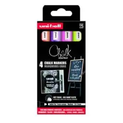 Uni-ball Chark Marker 5M - 4 Stk. Violet Og Fluo Orange, Pink Og Yellow - Uni Chalk Marker